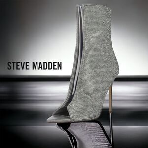 🌟 Steve Madden Finley Glass Crystal Peep Toe Bootie Stiletto Heel